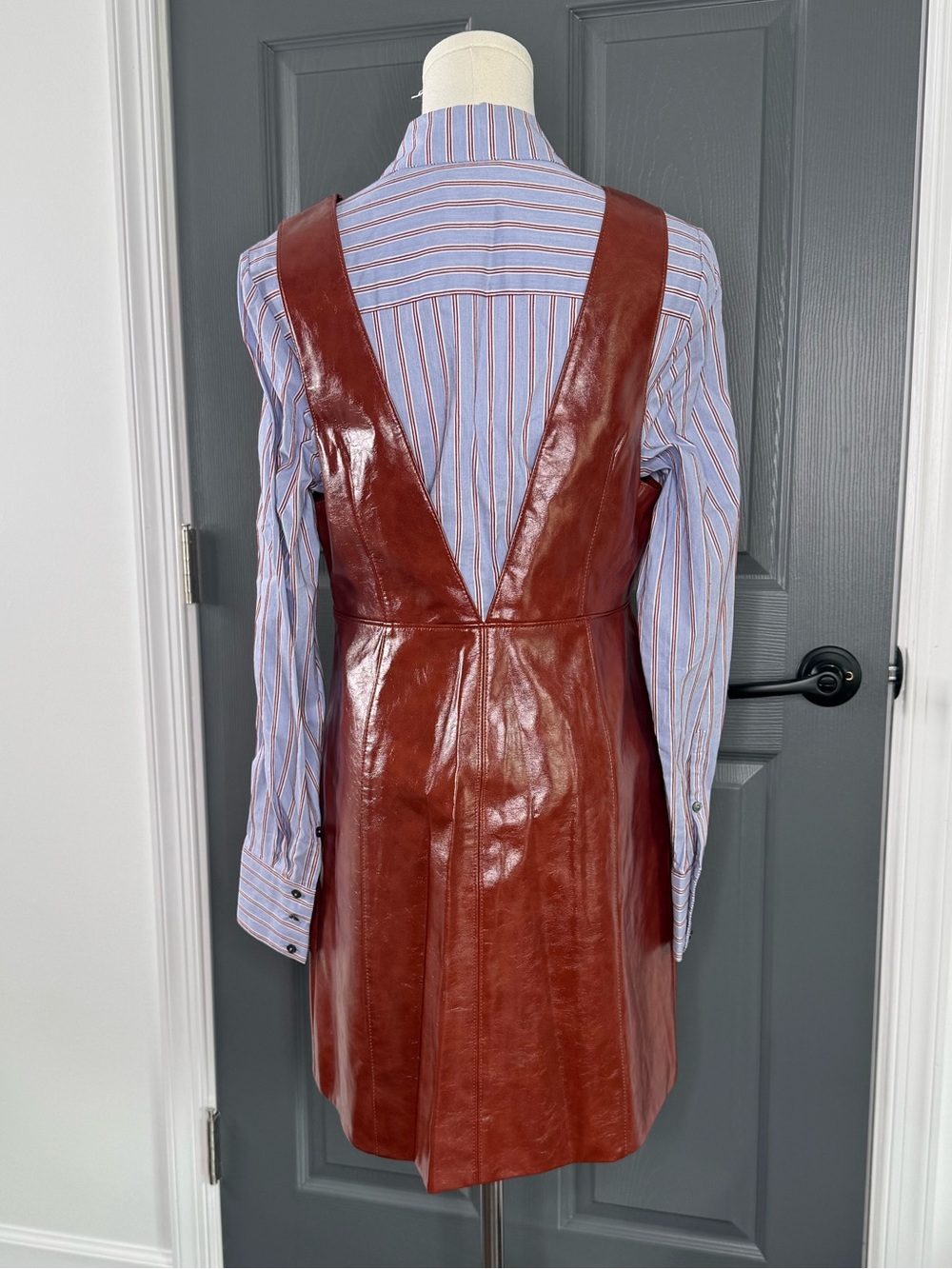 Cinq a Sept Tade Faux Leather Pinafore Shirtdress - Picture 4 of 6